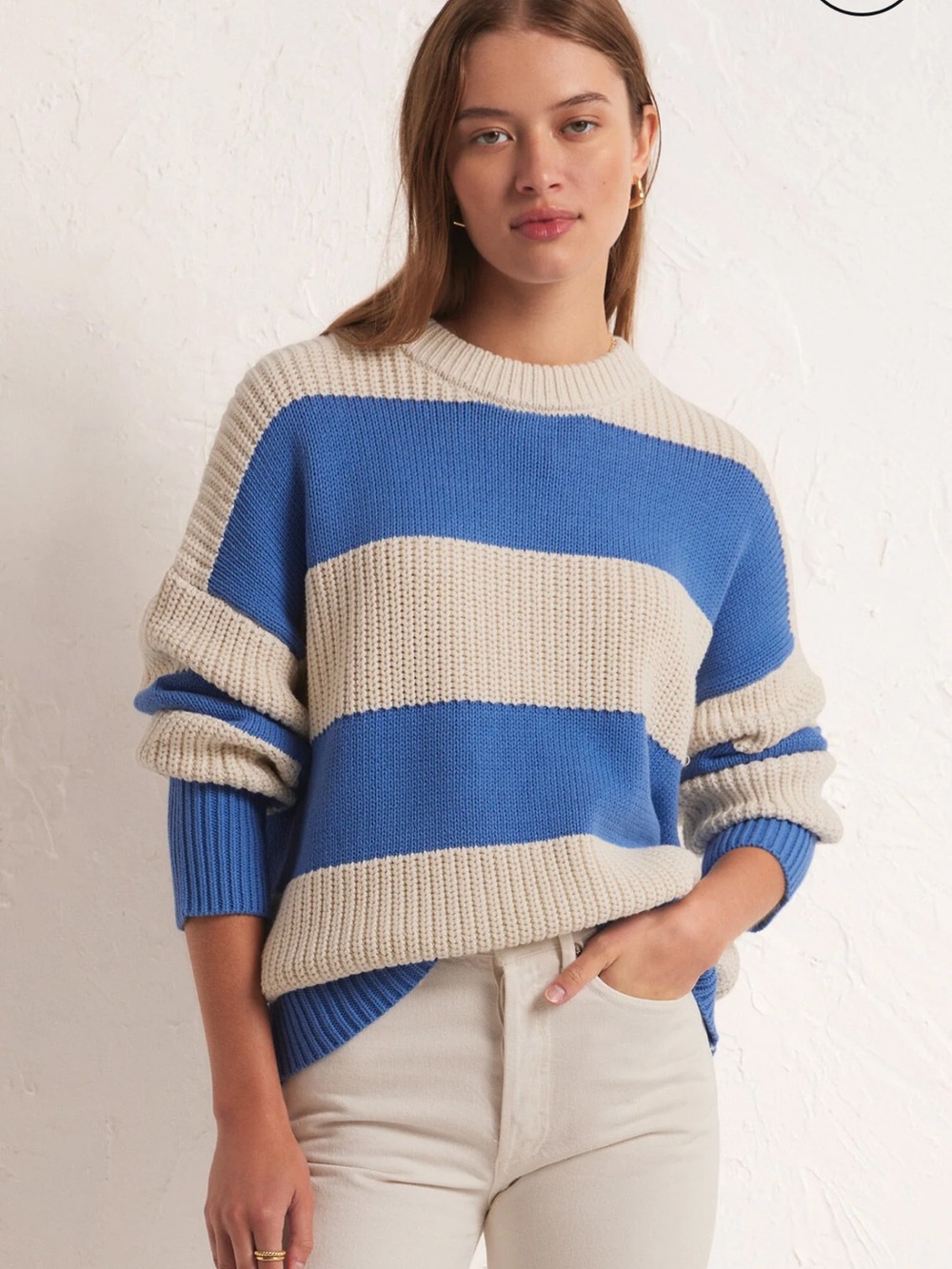Z Supply Blue and Cream Striped Crewneck Sweater